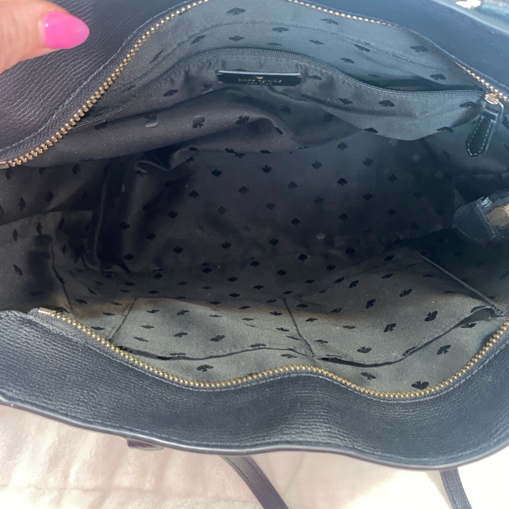 kate spade Black Leather Pebbled Tote with Gold Logo - Picture 7 of 16